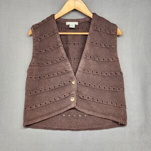 Womens Knit Vest Jamie Scott Small Brown Crochet Academia Preppy Vtg Hong Kong